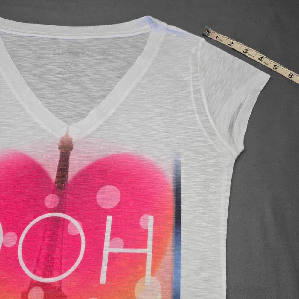 Aeropostale White Eiffel Tower Printed Shirt Classic Tee Women Size L Cap Sleeve - Picture 11 of 11
